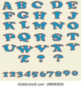 Set of colorful alphabet and numbers. Unusual font to create projects, posters, texts.