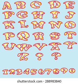 Set of colorful alphabet and numbers. Unusual font to create projects, posters, texts.