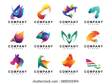Set of Colorful Animals Beast Logo
