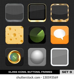 Set Of Colorful App Icon Frames, Templates, Buttons. Set 9. Vector