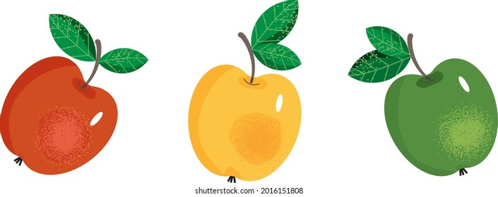 Conjunto de manzanas coloridas. manzana roja, amarilla y verde. Frutas. Tiempo de cosecha. Vegetariano. Alimentos naturales saludables. Producto orgánico. Para el logotipo, emblema.