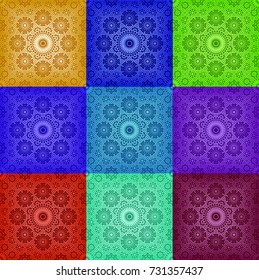 Set of Colorful Arabesque, Oriental Pattern, Seamless Arabic Muslim Moroccan Geometric Pattern - Vector Illustration