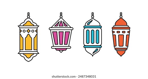 Conjunto de coloridos faroles árabes, Ramadán, Eid