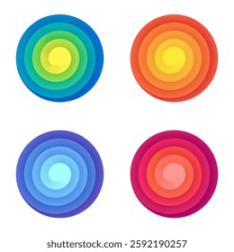 Set of Colorful Archimedean Spiral Symbols. Abstract Geometric Graphic Elements.