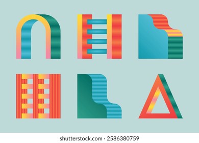 Set of colorful architectural and urban elements. Objects for playgrounds. Modern, minimalist vector illustrations.