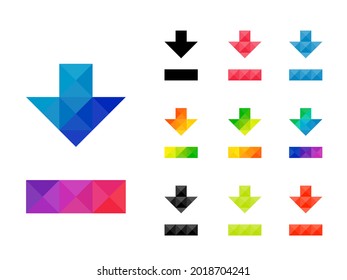 Set of colorful arrow down pointer or download icon with underline isolated on white background. Good for app, web, or element project. Vector illustration