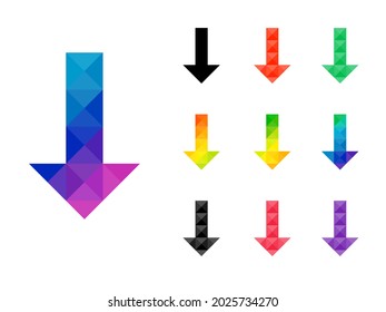 Set of colorful arrow down pointer or download icon isolated on white background. Good for app, web, or element project. Vector illustration.