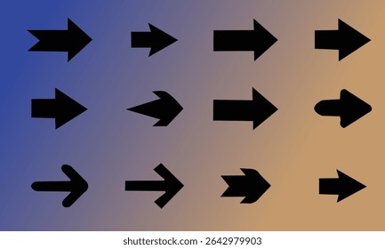 Set of colorful arrow icons.A collection of blue arrow icons on a dark background