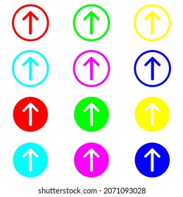 Set von buntem Pfeilup-Vektorsymbol. Schild aufkreuzen. Oberstes Vektorsymbol. Symbol hochladen. Pfeil-Symbol-Grafik-Vektorsymbol in einem abgerundeten, flachen Design-Stil auf weißem Hintergrund.