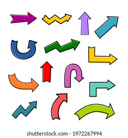 set of colorful arrows with different shape in flat design, symbol icon for direction pointer
