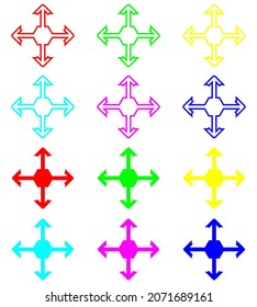 Set of Colorful Arrows in Four Directions. Four side arrow Icon. Arrow icon illustration isolated vector sign symbol for your project. Flat design style. Vector icon on white background