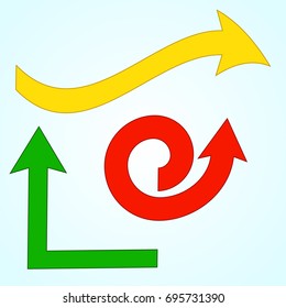 Set of colorful arrows on light blue background. Vector illustration