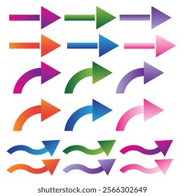 Set of colorful arrows pointing in different directions