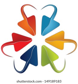 Set of colorful arrows with a rounded end