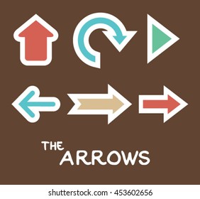 Set of colorful arrows with white stroke. Direction symbol vector
