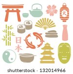 set of colorful asian icons