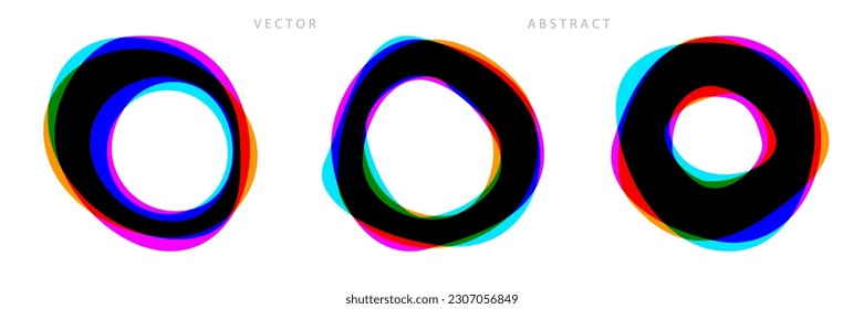 Set of Colorful Asymmetric Graphic Elements Isolated on White Background. Subtractive Color Mixing. EPS 10 Vector. 