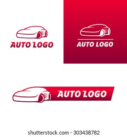 Set of colorful auto service logos on white and red background. Vector abstract illustration