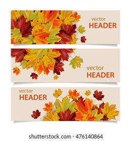 Set of colorful autumn banners with maple leaves, vector illustration