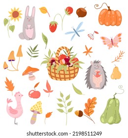Conjunto de elementos coloridos del otoño para el diseño web, postales, banners y otras ideas de diseño.