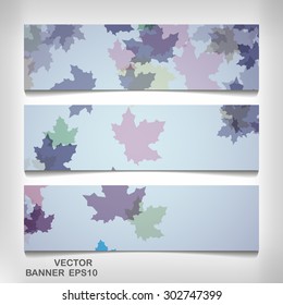 Set of colorful autumn leaves banners, vector elegant  illustration