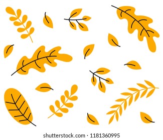 Set of colorful autumn leaves and berries. Isolated on white background. Simple cartoon flat style. vector illustration.