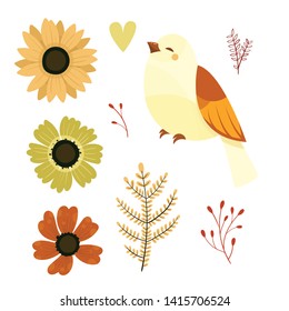 Set of colorful autumn leaves and berries. Fall season. Forest. Simple cartoon flat style. Vector illustration