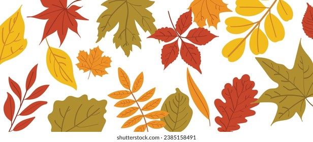 Set of colorful autumn leaves and berries. Isolated on white background. Simple cartoon flat style. vector illustration