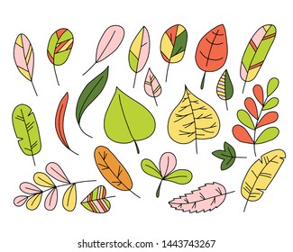 Set of colorful autumn leaves. Isolated on white background. Simple cartoon flat style. vector illustration.