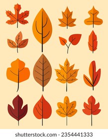 Set of colorful autumn leaves.Simple cartoon flat style. vector illustration.Isolated vector illustration. Design for stickers, logo, web and mobile app.