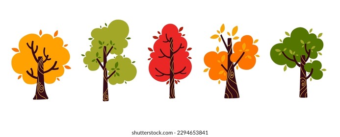 Set of colorful autumn trees.Vector graphics.
