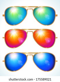 Set of colorful aviator shape sunglasses - vector illustration.