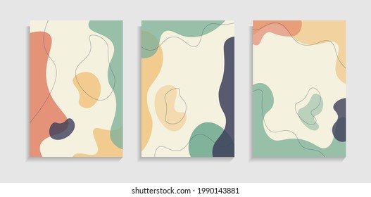 Set Of Colorful Background With Minimal Abstract Flat Liquid Shapes. Good For Banner, Cover, Poster Or Wallpaper.
