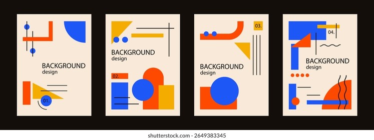 Set of colorful background poster with geometric shape and line set. abstract pattern, design line art, trendy style. illustration with circle, square, triangle. design for cards, invitation
