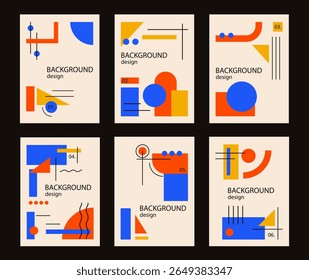 Conjunto de cartel de fondo colorido con forma geométrica y línea conjunto. patrón abstracto, diseño de línea de arte, estilo de moda. ilustración con círculo, cuadrado, triángulo. diseño para tarjetas, invitación
