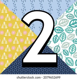 Set of colorful background swatches with number two. Abstract textures with circles, polka dot design. Background with a wide variety of colors and patterns. Square shaped suitable for social sharing.