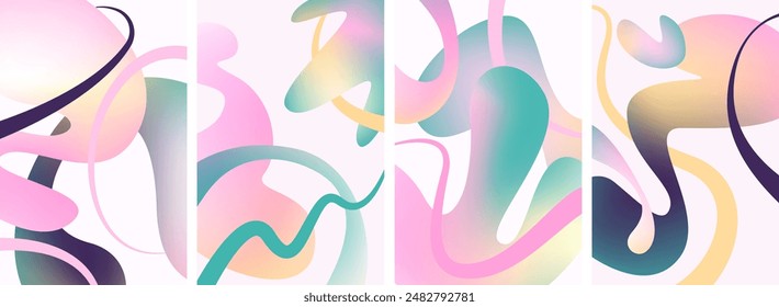 Set of colorful backgrounds  with abstract liquid forms. Gradient wavy shapes, blots, blobs. Dynamic  lava shapes. Modern art posters