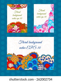 Set of colorful backgrounds. Floral elements. Templates for flyers and cards.
