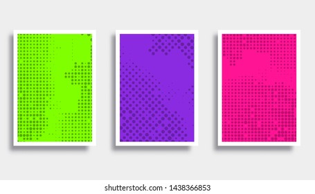 Set of colorful backgrounds with halftone pattern. Retro design for flyer, poster, brochure cover, typography or other printing products. Vector illustration.