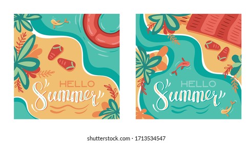 set of colorful backgrounds Hello summer