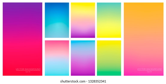 Set of colorful backgrounds for smartphone. Soft color gradients. Modern display themes. Template design for mobile app.