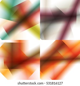 Set of colorful backgrounds with soft gradients and lines. Abstract texture with blurred and geometrical shapes. Stylish desighn element.