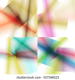 Set of colorful backgrounds with soft gradients and lines. Abstract texture with blurred and geometrical shapes. Stylish desighn element.
