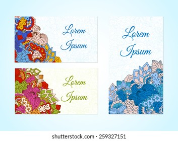 Set of colorful backgrounds in spring and romantic style. Floral elements. Templates for flyers and cards.