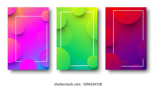 Set of colorful backgrounds with white frame and abstract pattern. Vector illustration.