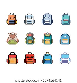Set of colorful backpack icons for various uses