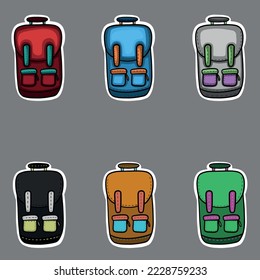 A set of colorful backpacks