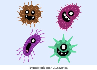 Set Colorful bacteria virus germs make sick cartoon illustration