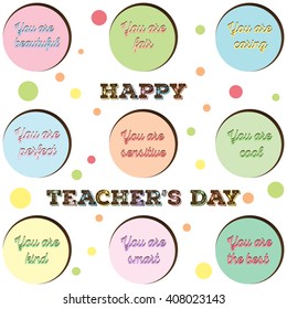 Set of colorful badge. Happy teacher's day 