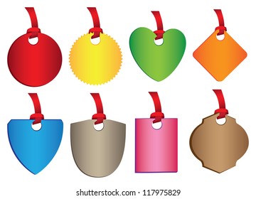A set of colorful badges with different shapes. Vector illustration.